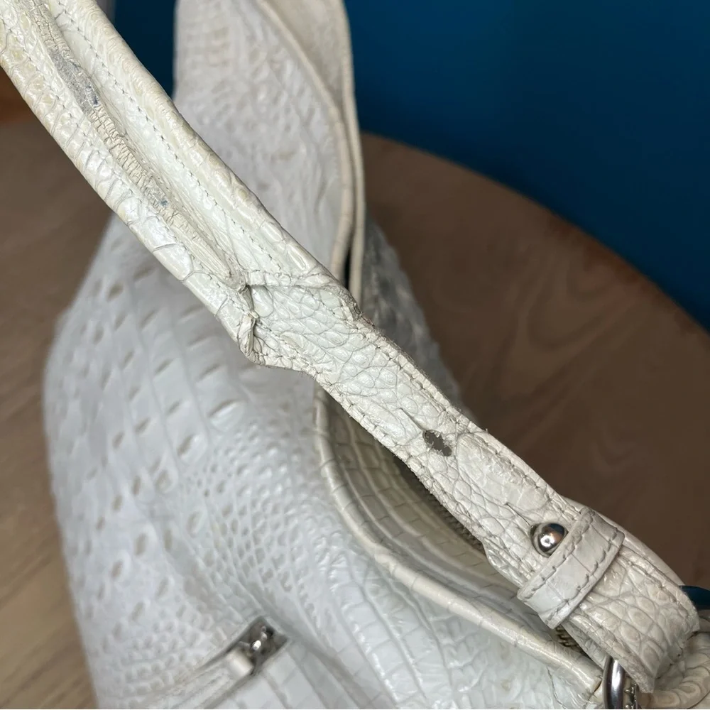 Brahmin Hobo Crocodile Embossed Slouchy Leather Bag Pearl White Large Purse